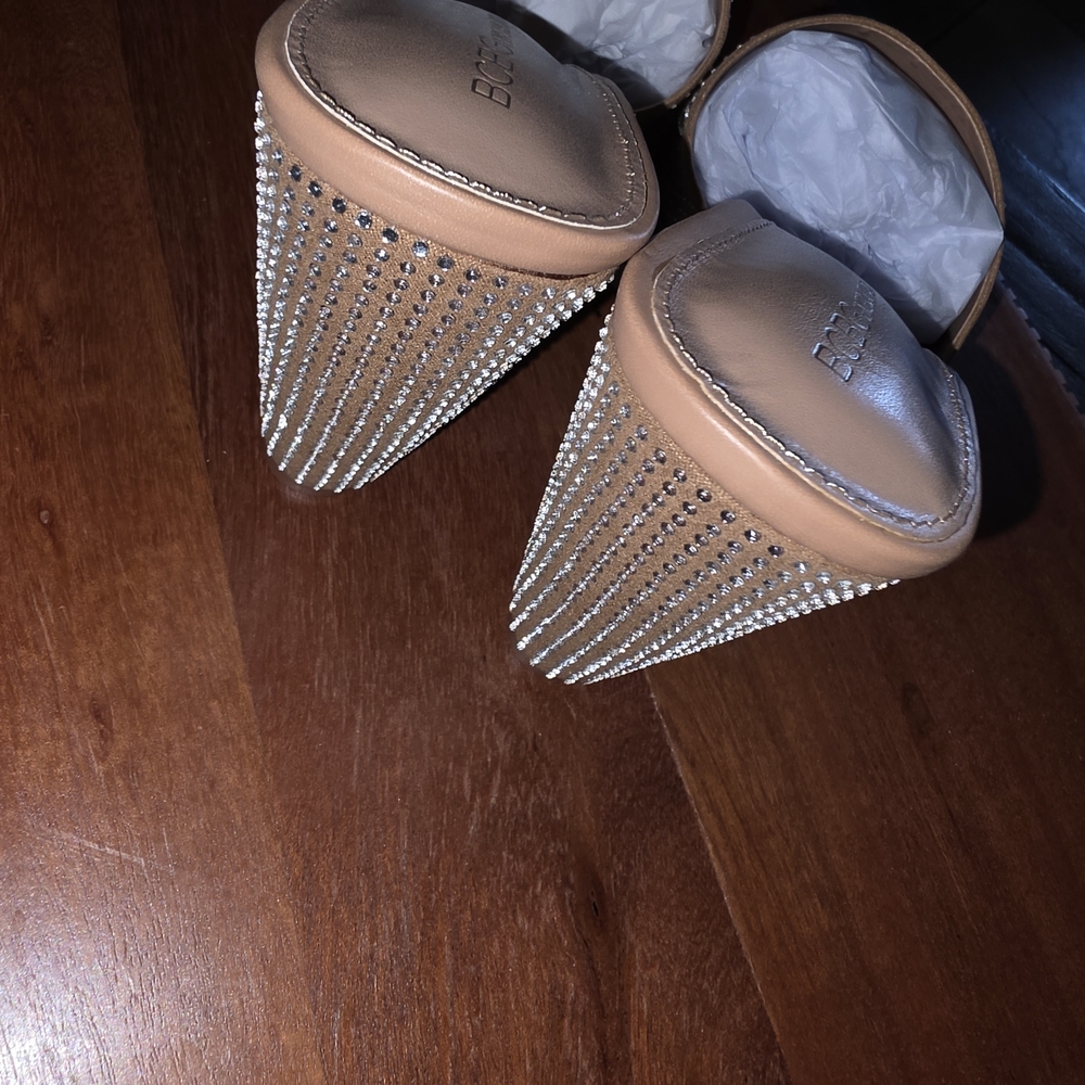 BCBGeneration Tan Rhinestone Slide Wedges - Picture 5 of 6